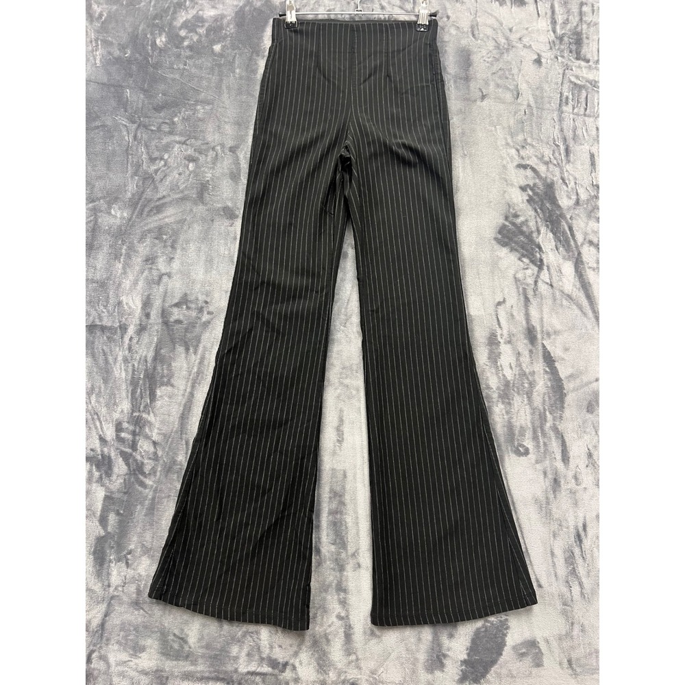 Garage Pinstripe Flare Pants Womens XS Black High Rise Trousers Dark Academia